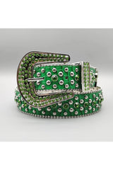 Rhinestone Rivet Denim Y2K Style Belt green 110cm Shoptery