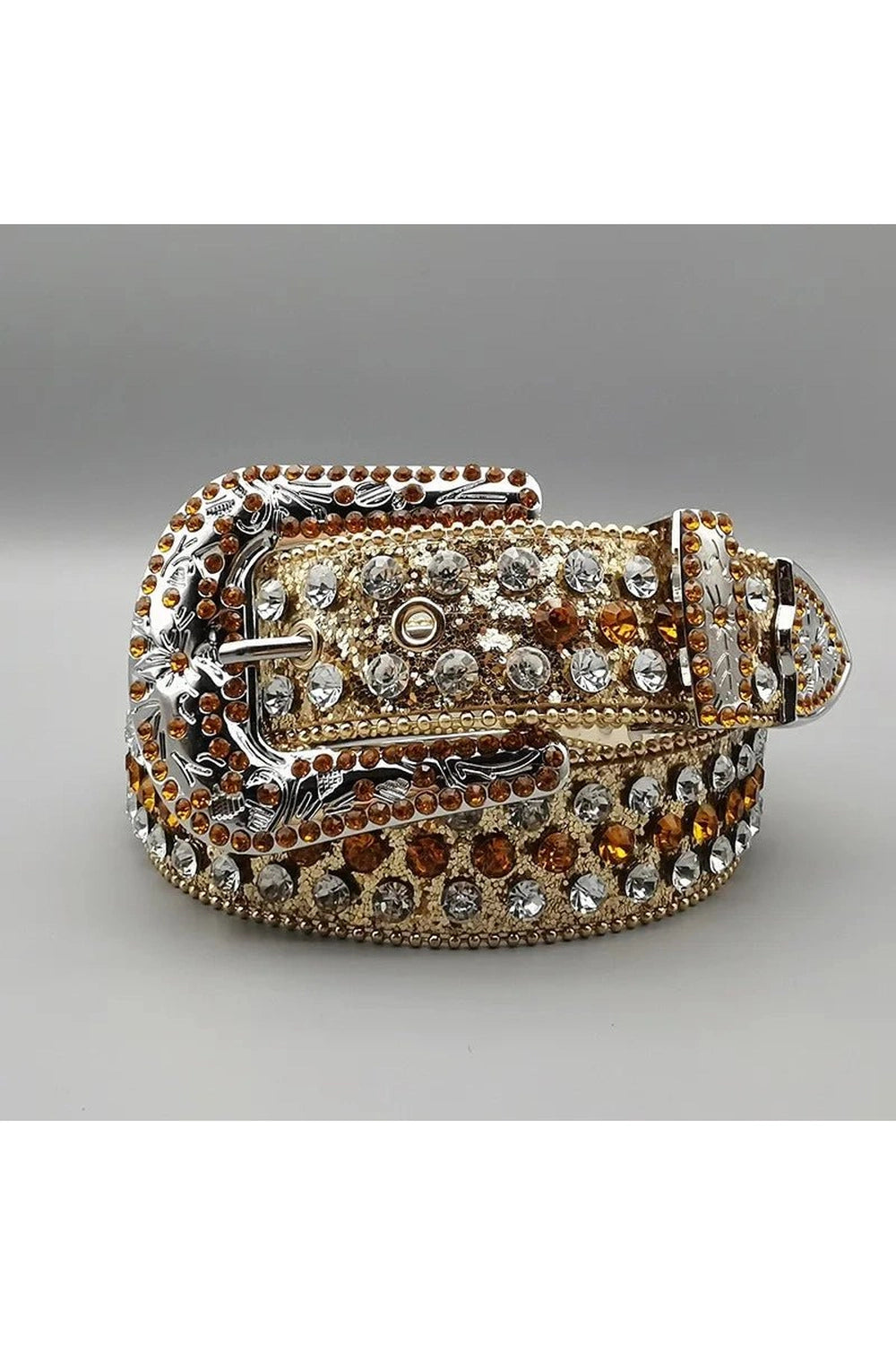 Rhinestone Rivet Denim Y2K Style Belt Gold 110cm Shoptery