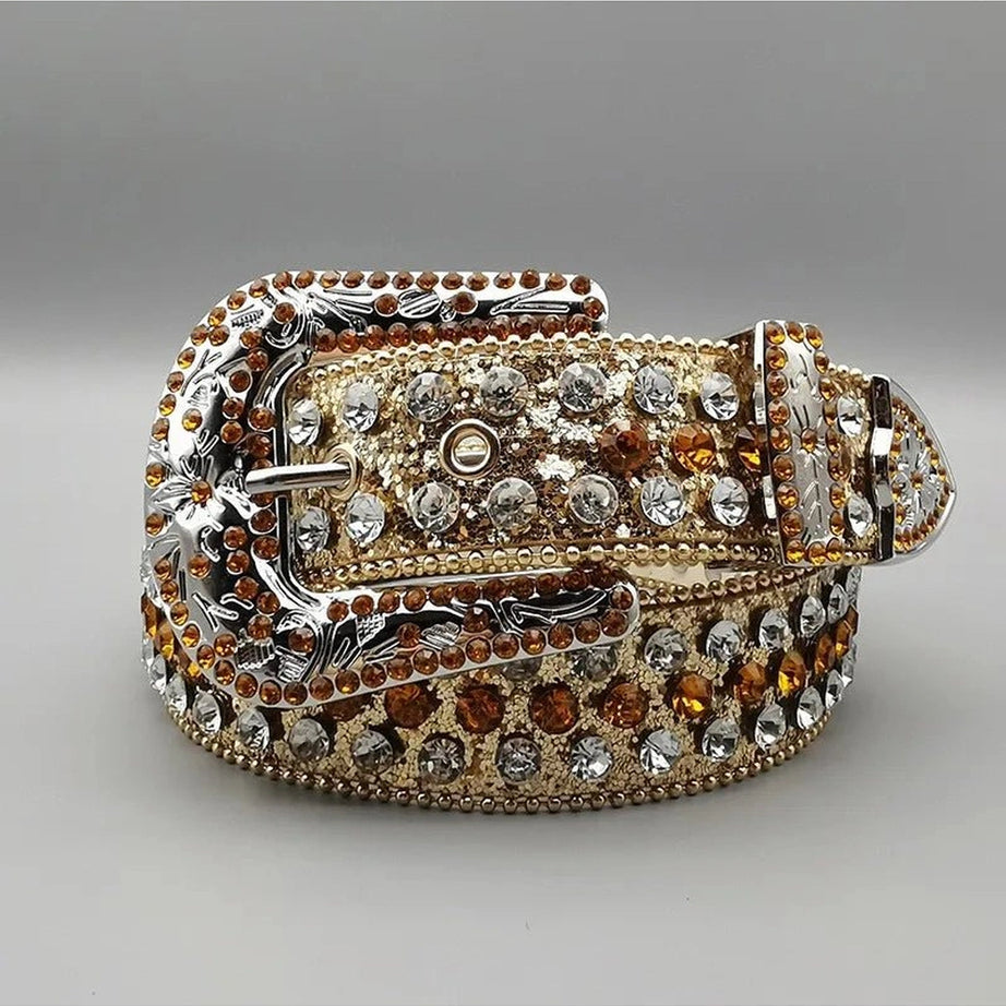 Rhinestone Rivet Denim Y2K Style Belt Gold 110cm Shoptery