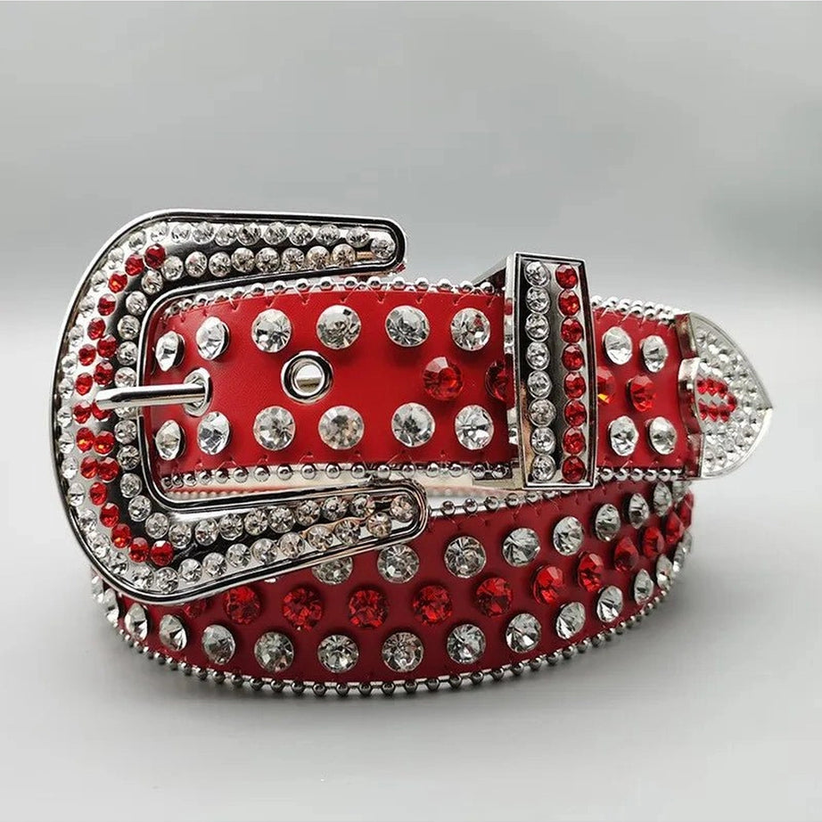Rhinestone Rivet Denim Y2K Style Belt Red 110cm Shoptery