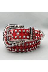 Rhinestone Rivet Denim Y2K Style Belt Red 110cm Shoptery