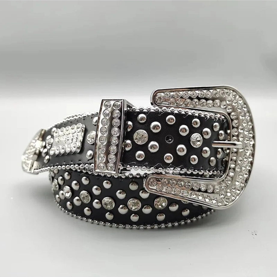 Rhinestone Rivet Denim Y2K Style Belt black 110cm Shoptery