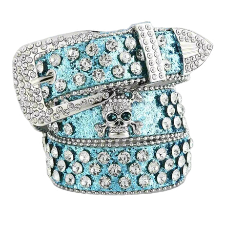 Alt Rhinestone Skull Rivet Belt Blue 100cm Shoptery