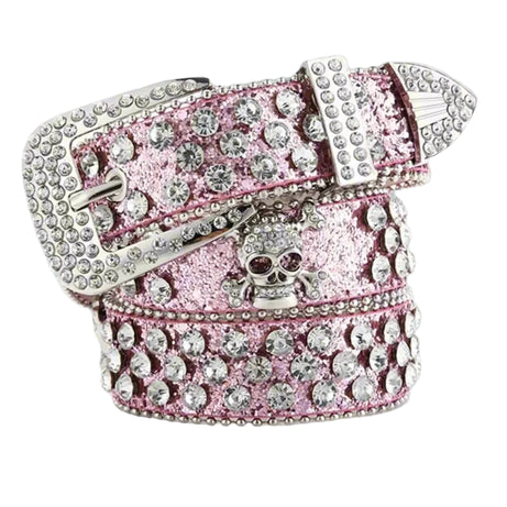 Alt Rhinestone Skull Rivet Belt Pink 100cm Shoptery