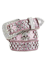 Alt Rhinestone Skull Rivet Belt Pink 100cm Shoptery