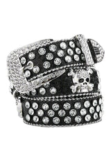 Alt Rhinestone Skull Rivet Belt Black 100cm Shoptery