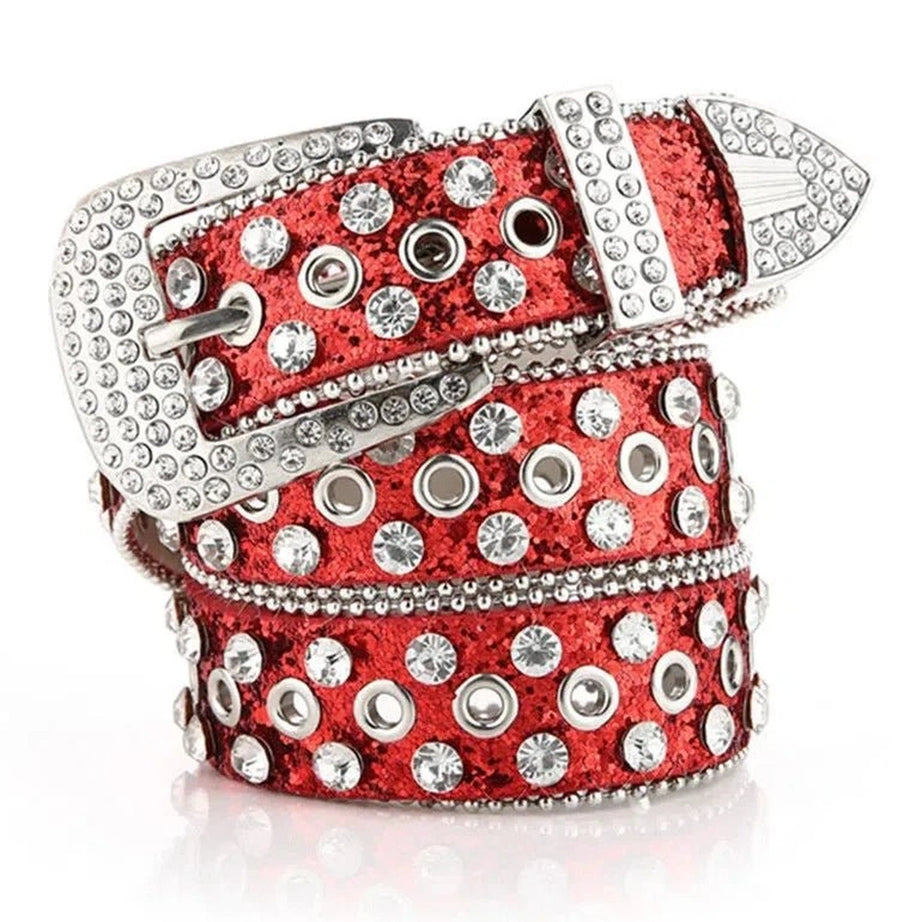 Aesthetic Rhinestone Studded Belt Red 100CM Shoptery