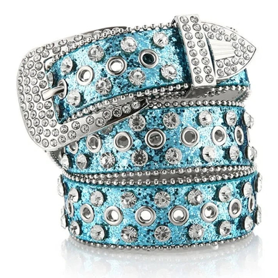 Aesthetic Rhinestone Studded Belt Blue 100CM Shoptery