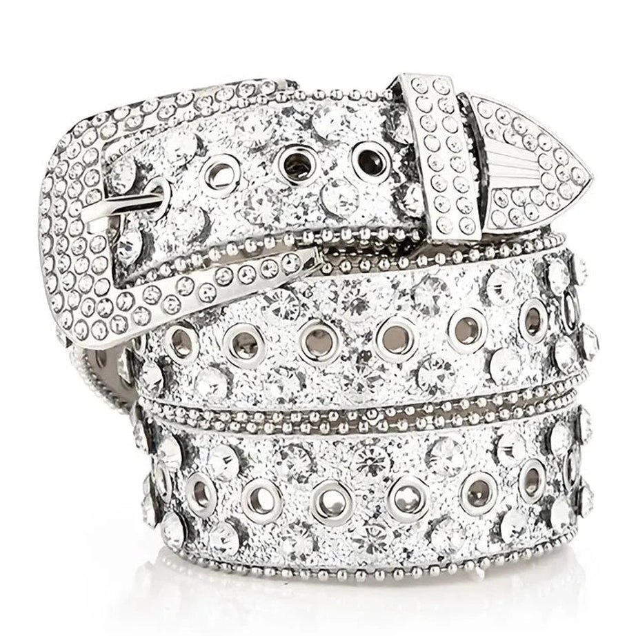 Aesthetic Rhinestone Studded Belt Silver 100CM Shoptery