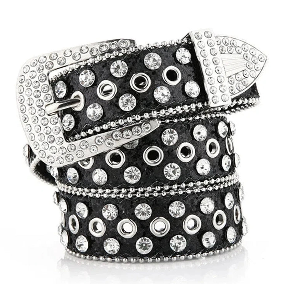 Aesthetic Rhinestone Studded Belt Black 100CM Shoptery