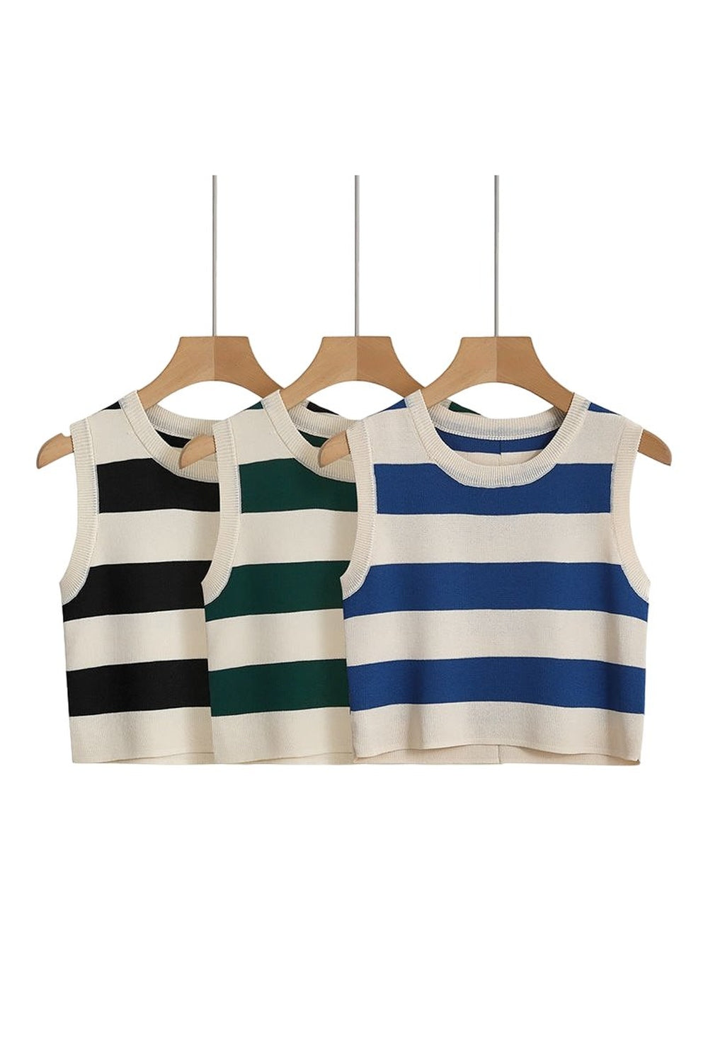 Rib-knit Stripe Tank Top - Crop Tops