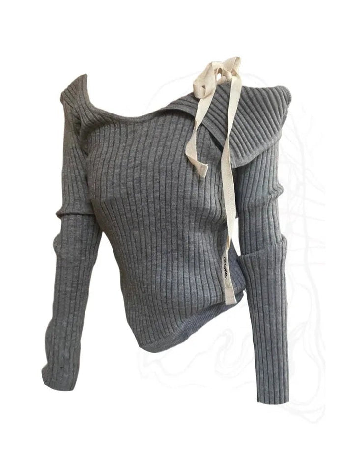 Ribboned Charcoal Glamour Pullover -