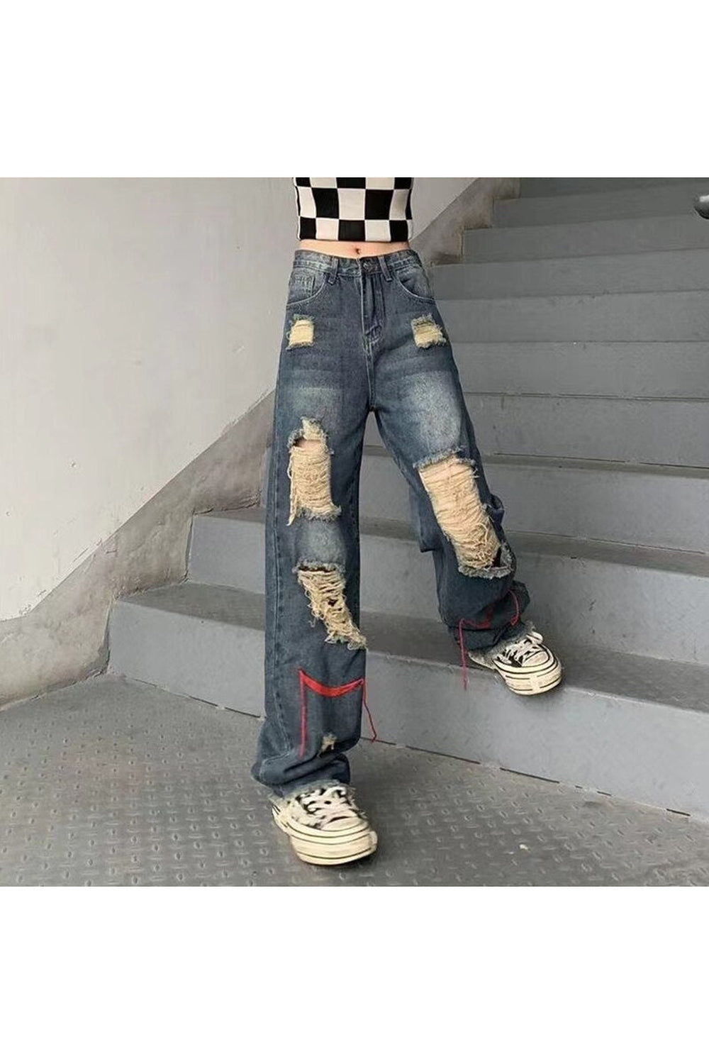 Fall Ripped High Waist Baggy Jeans Shoptery