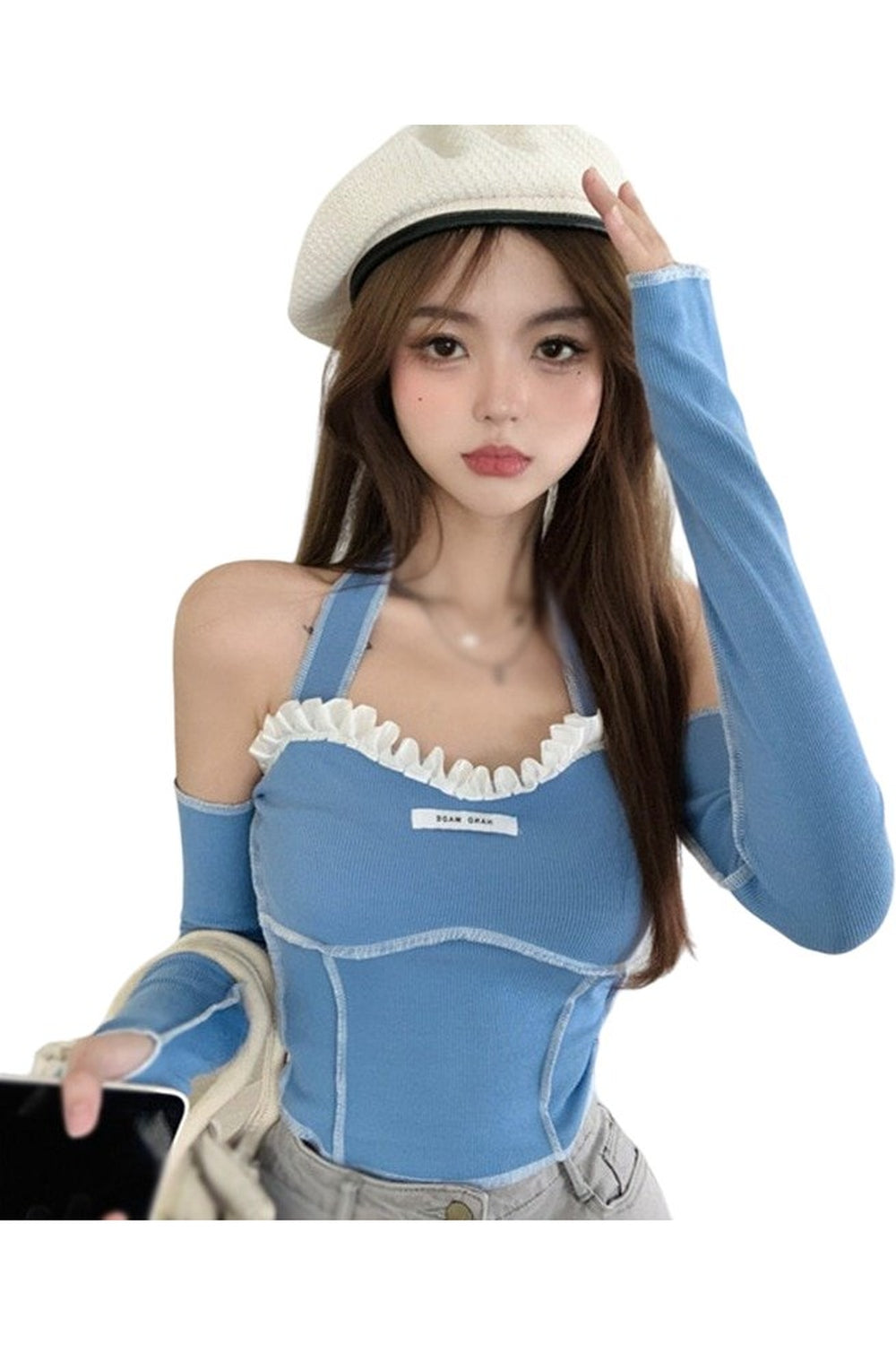 Ruffled Halter Neck Crop Top Shoptery