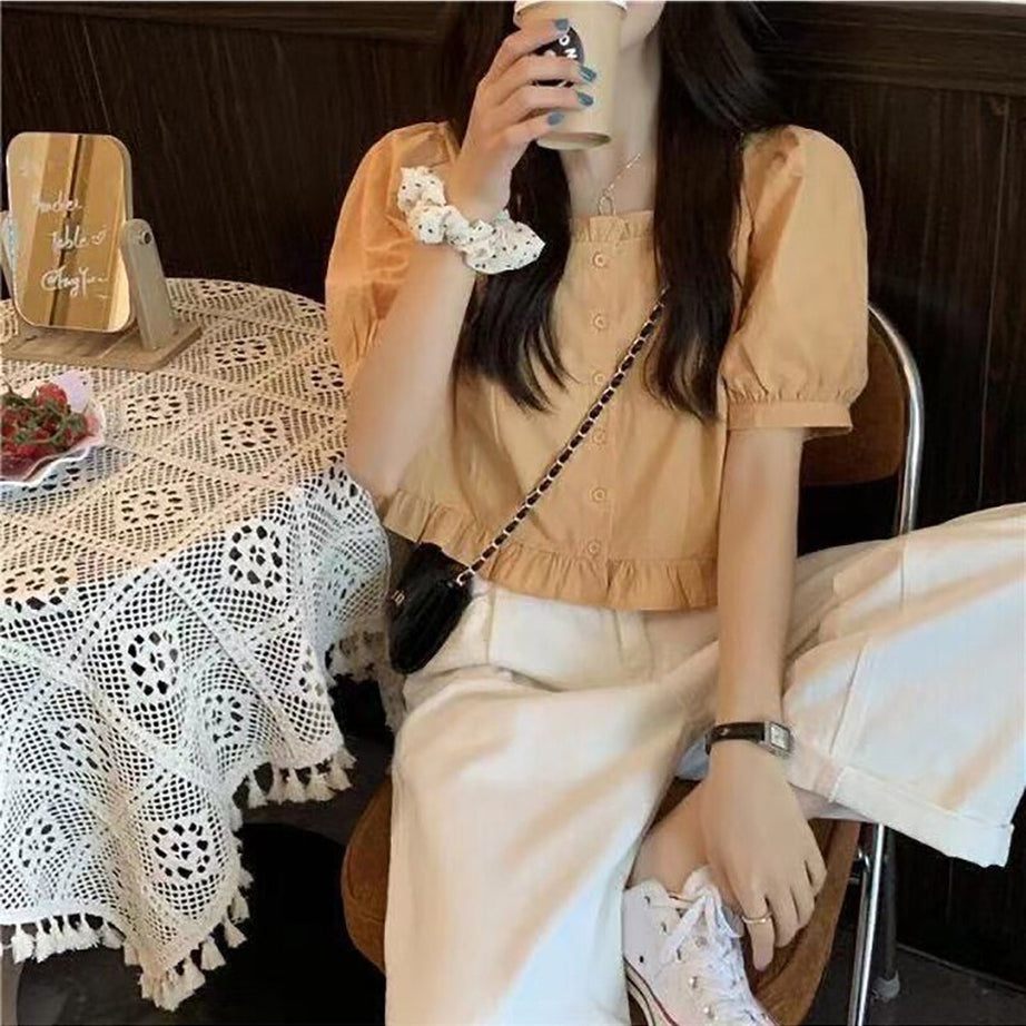 Retro Ruffles Cute Button Up Blouse Shoptery