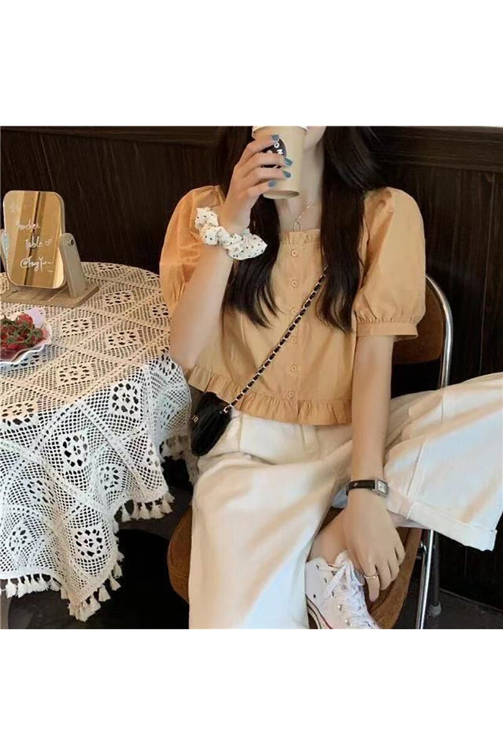 Retro Ruffles Cute Button Up Blouse Shoptery