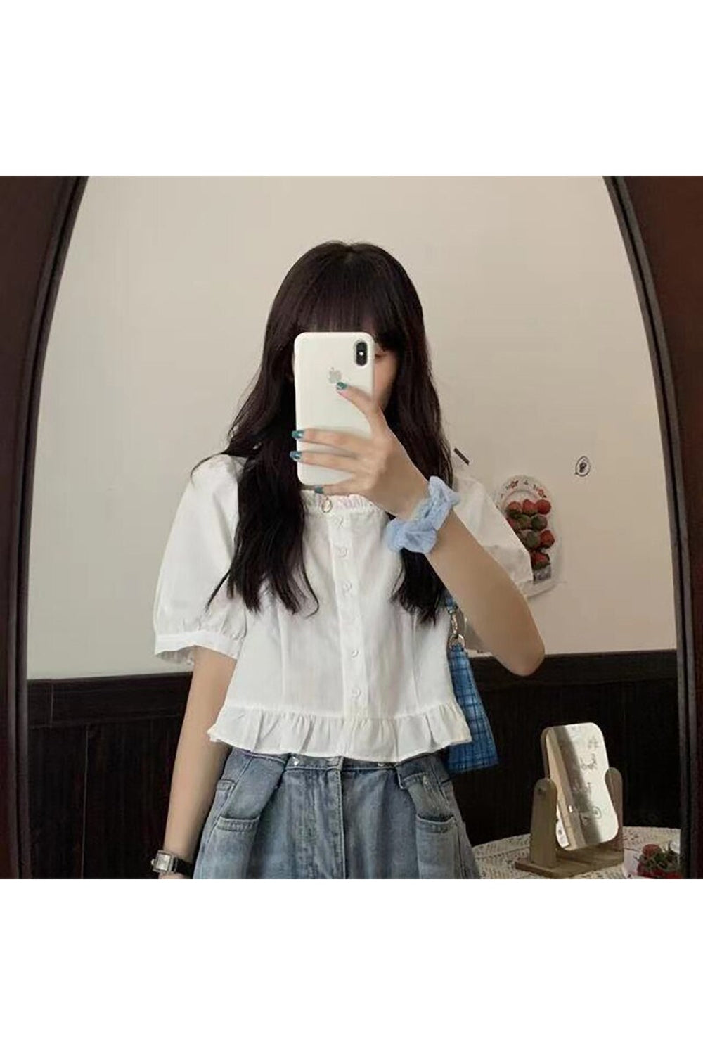 Retro Ruffles Cute Button Up Blouse Shoptery
