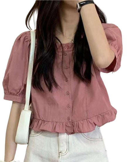 Ruffles Cute Button Up Blouse - Blouses