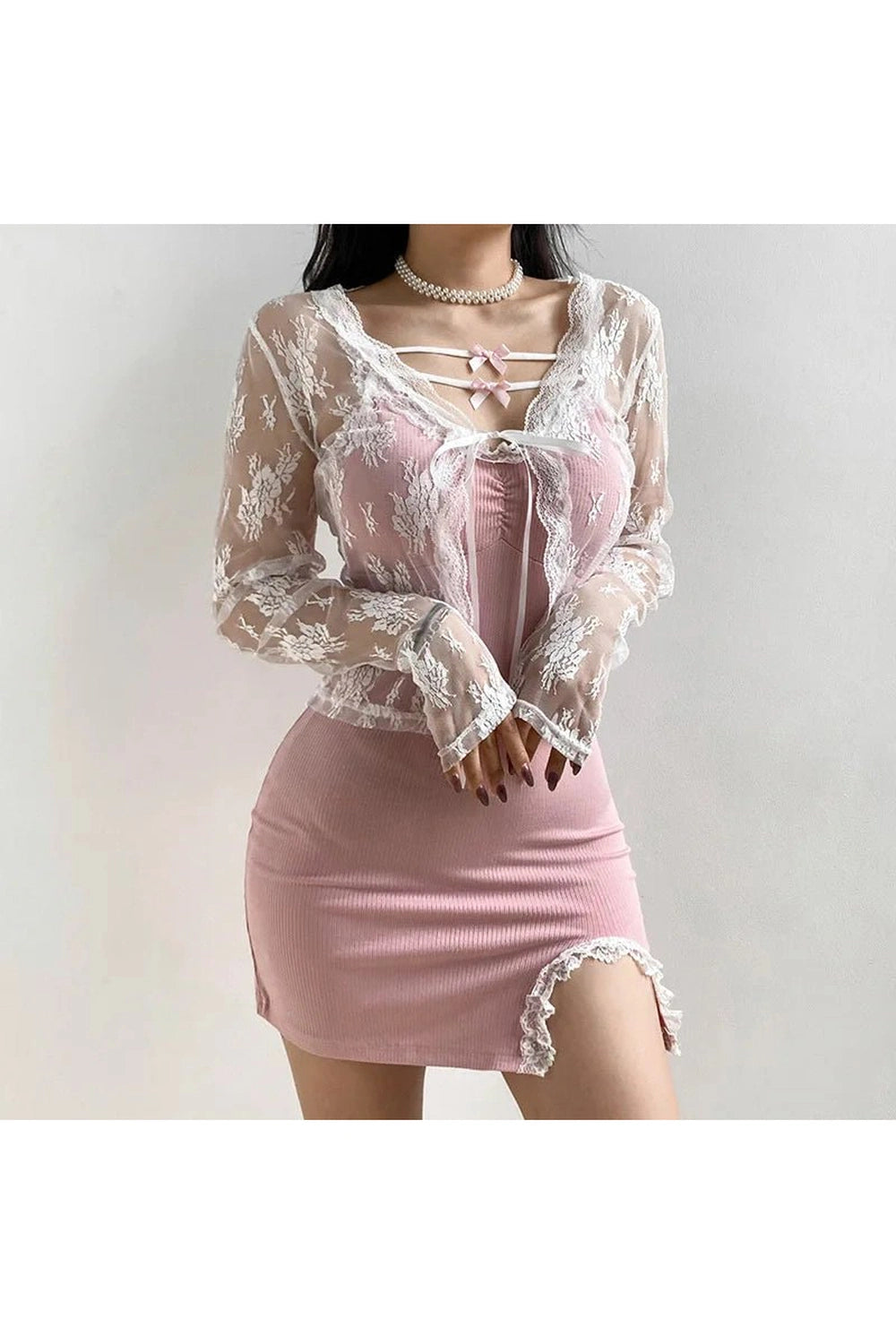 Coquette See-Through Lace Floral Cardigan Shoptery