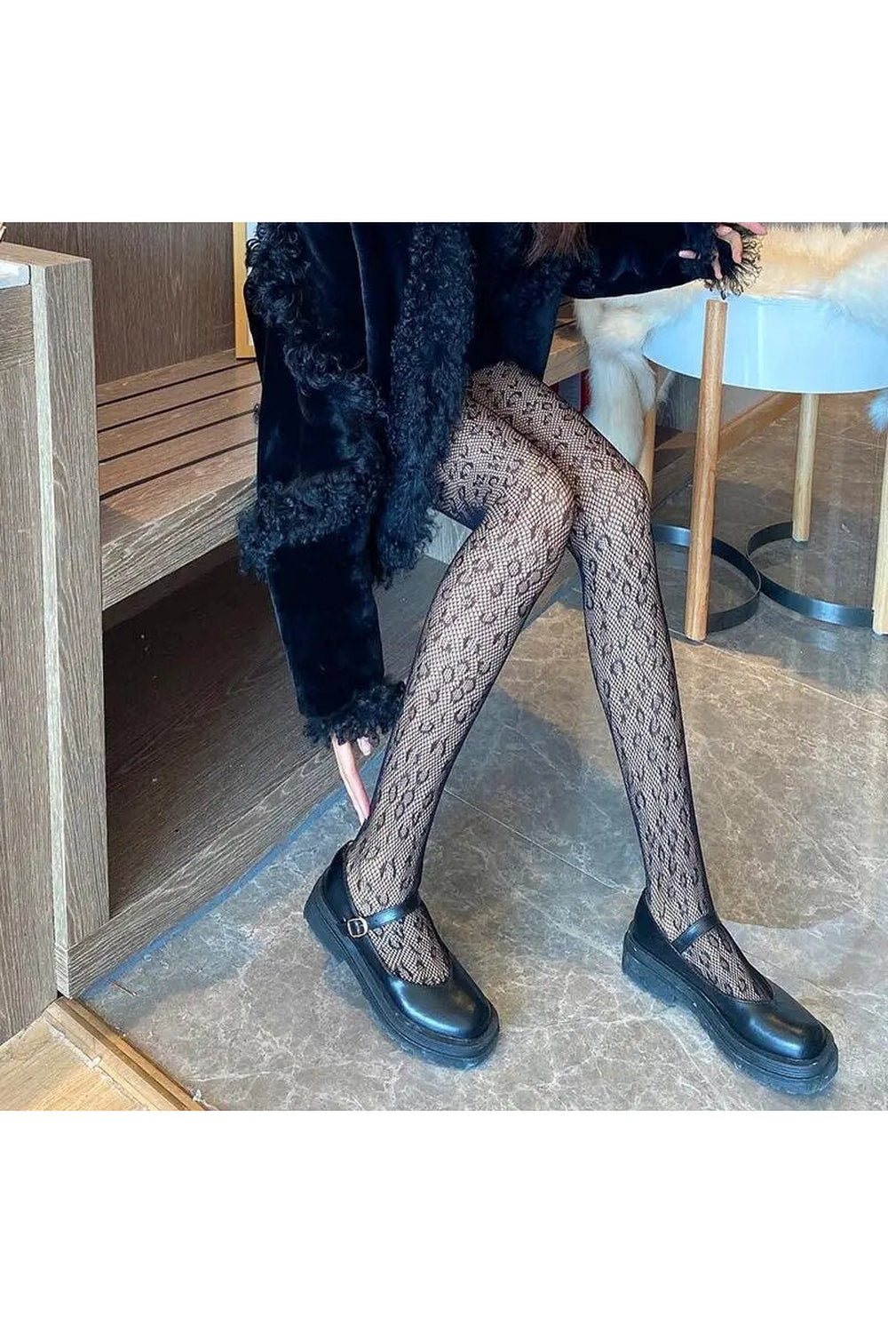 Coquette Patterned Fishnet Tights black c One Size Shoptery