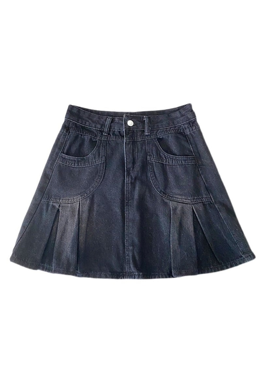 Side Pleated Mini Denim Skirt - Skirts