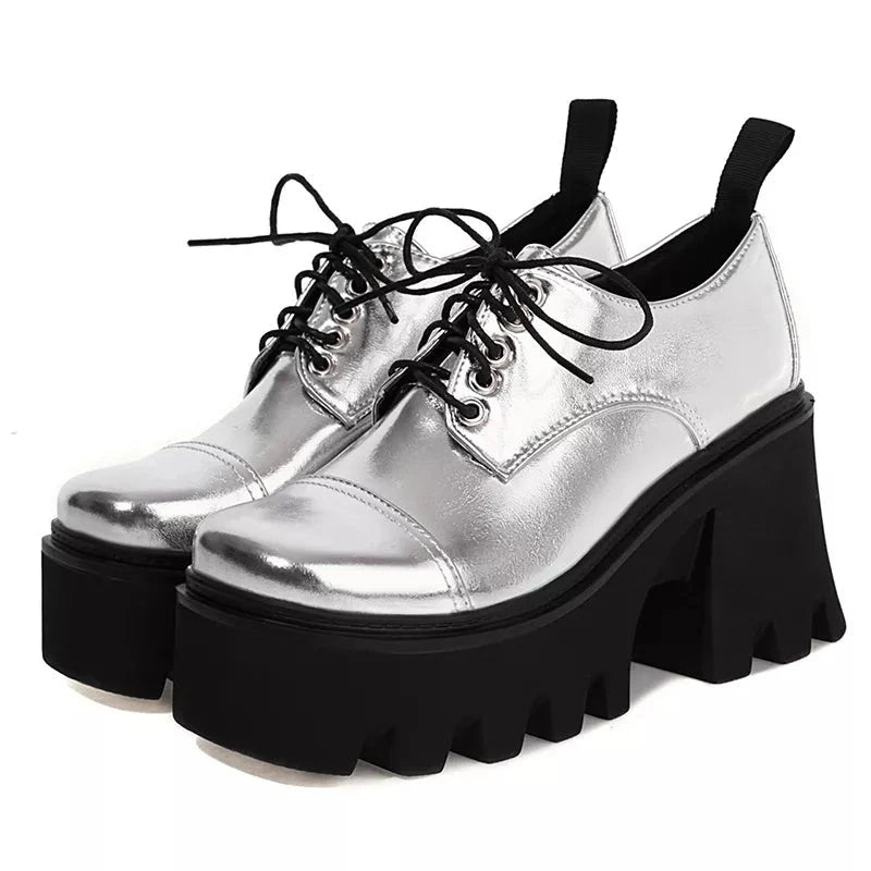 Silver Platform School Shoes -
