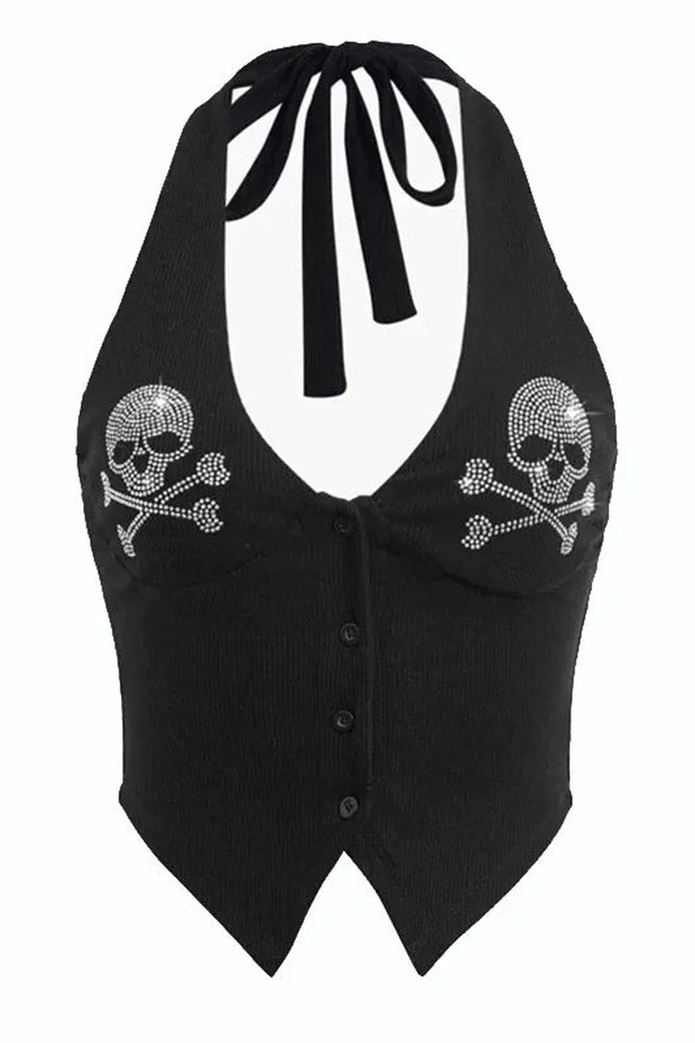 Skull Rhinestone Halter Crop Top -