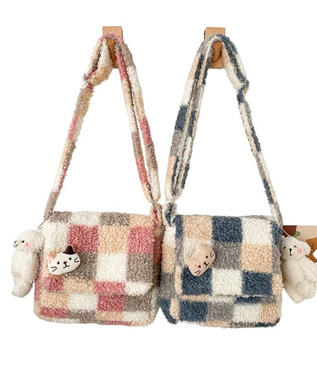 Small Plush Checked Crossbody Bag -