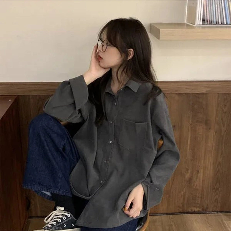 Solid Pocket Retro Shirt gray Shoptery