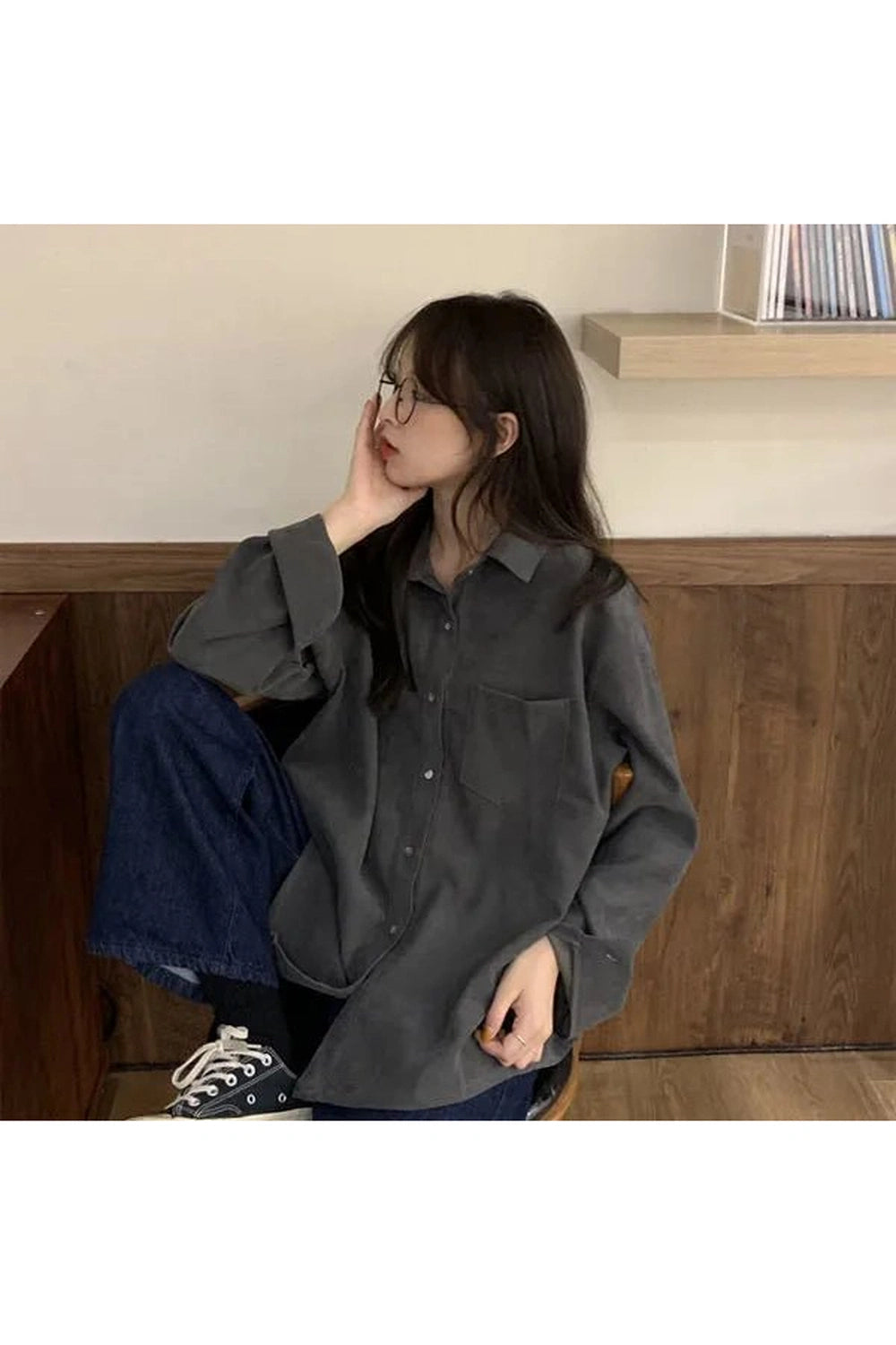 Solid Pocket Retro Shirt gray Shoptery