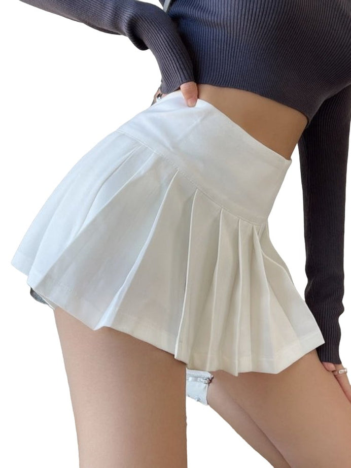 Split Pleated Mini Skirt - Skirts