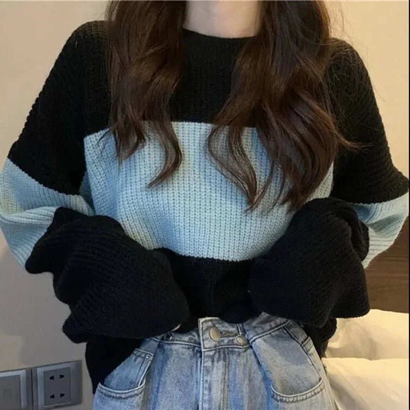 Spring Black Knit Cropped Sweater -