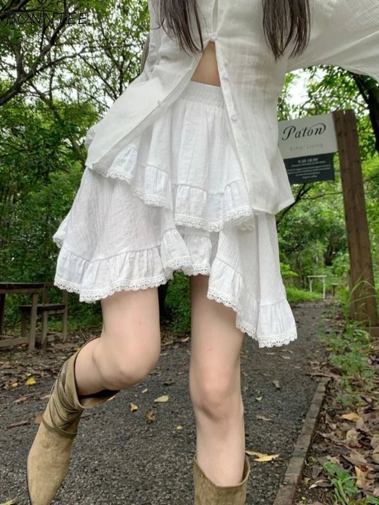 Spring Ruffled Lace Mini Skirt -