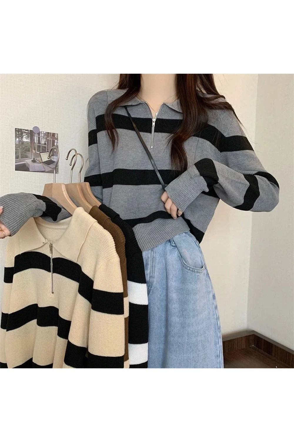 Spring Striped Patchwork Knit Pullover Shoptery