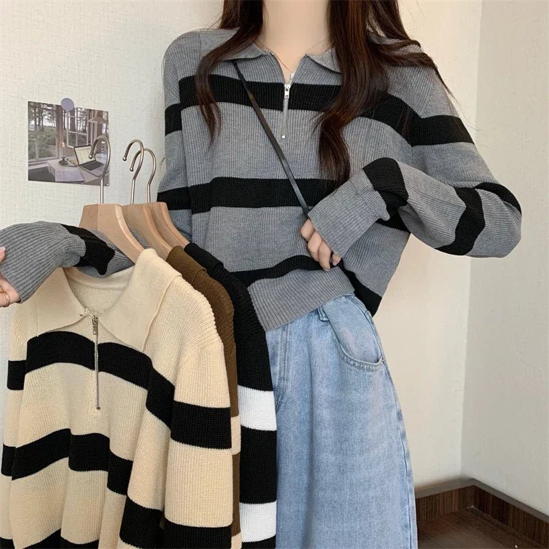 Spring Striped Patchwork Knit Pullover -