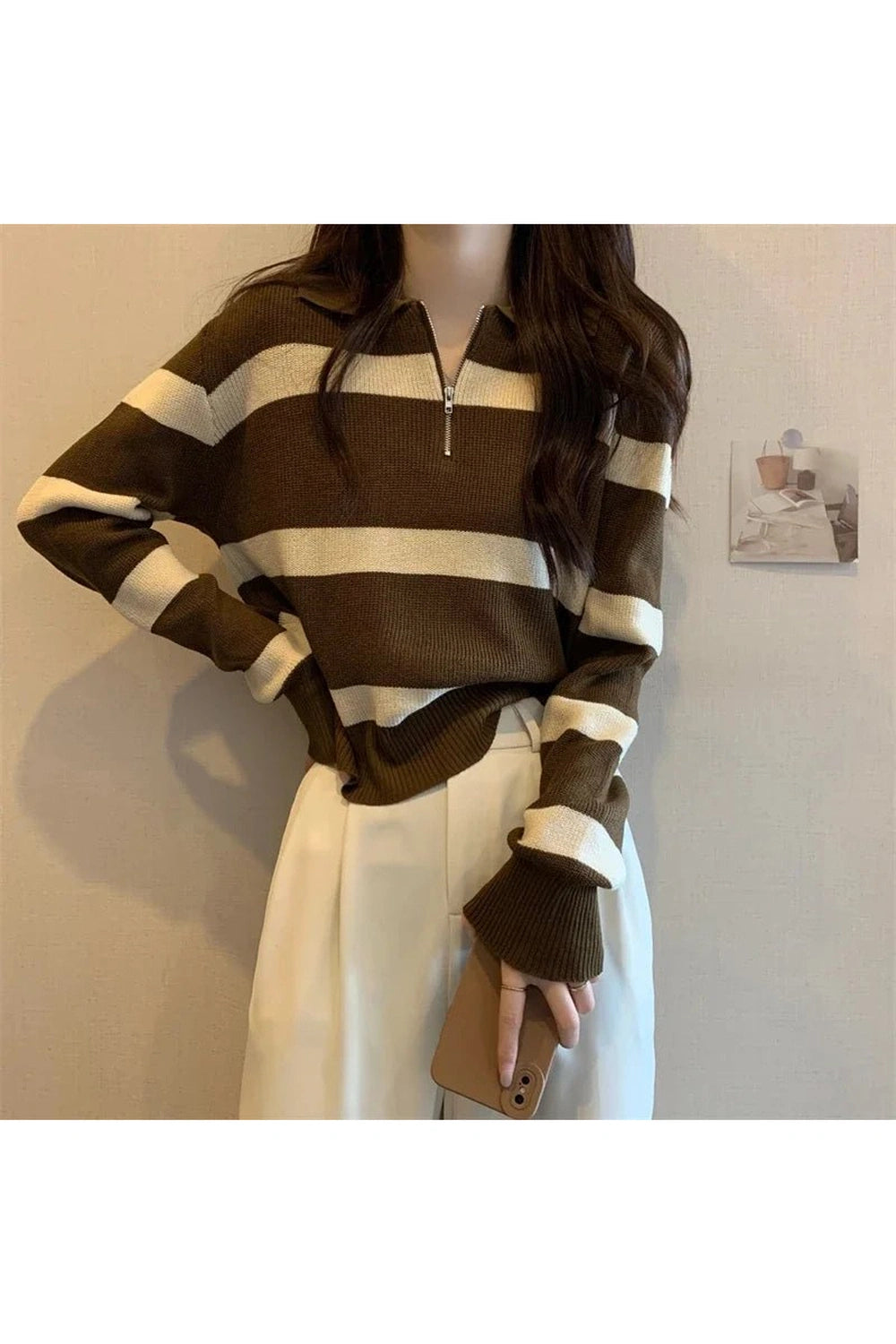 Spring Striped Patchwork Knit Pullover Shoptery