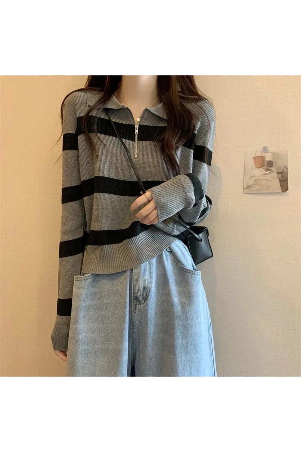 Spring Striped Patchwork Knit Pullover Shoptery