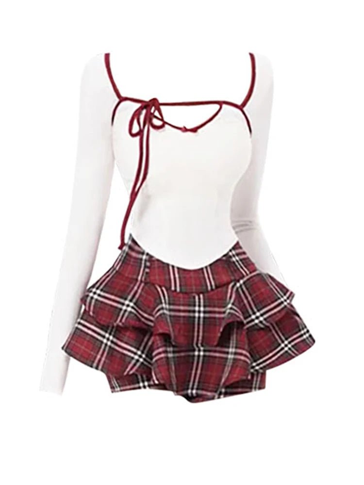 Square Collar Skinny Crop Tee + Skirt Set -