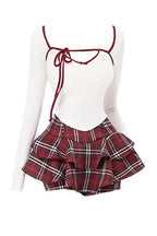 Retro Square Collar Skinny Crop Tee + Skirt Set Shoptery
