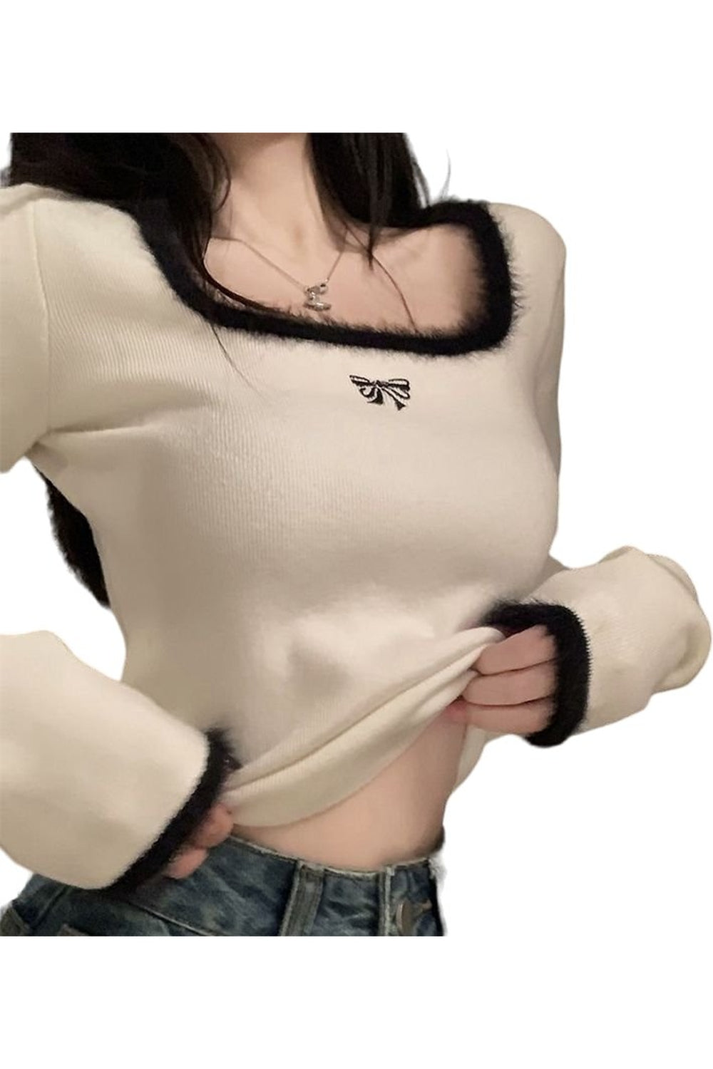 Square Collar Slim Crop Top - Crop Tops