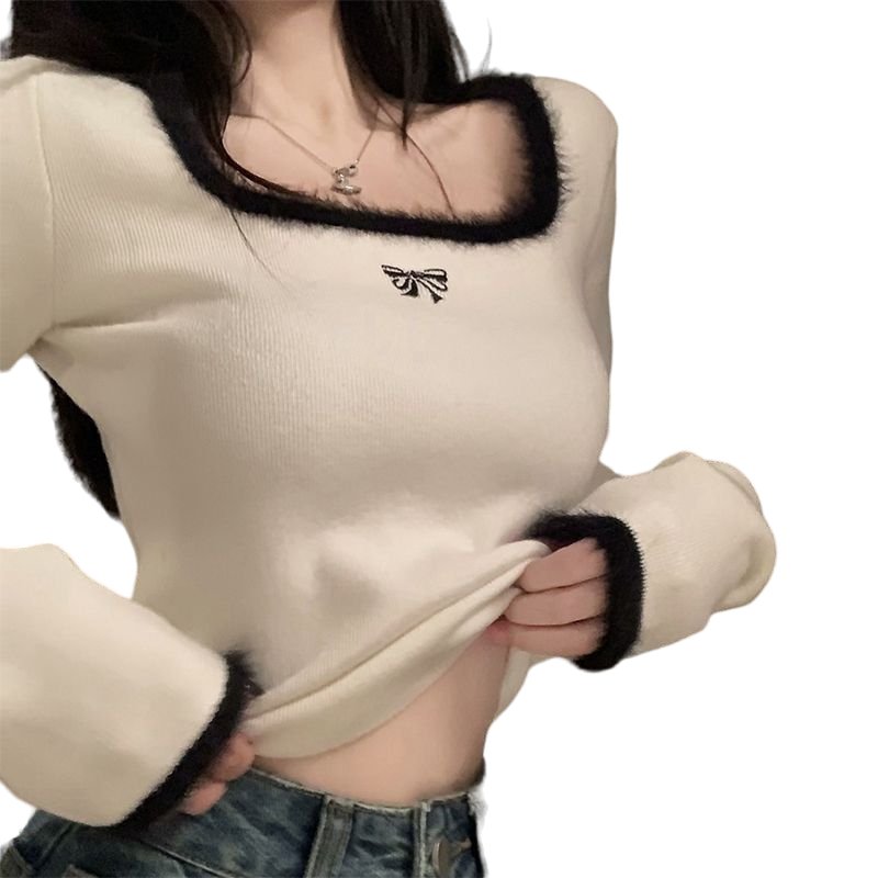 Square Collar Slim Crop Top - Crop Tops