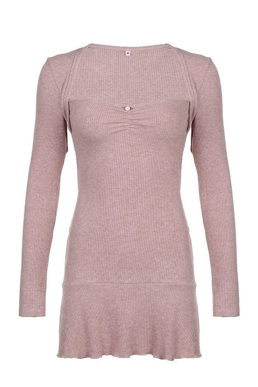 Square Neck Pink Autumn Dress -