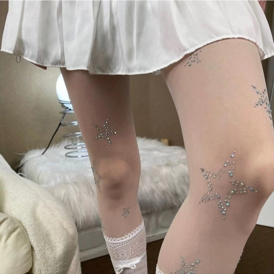 Star Diamond Kawaii Fishnet Stockings white one size Shoptery
