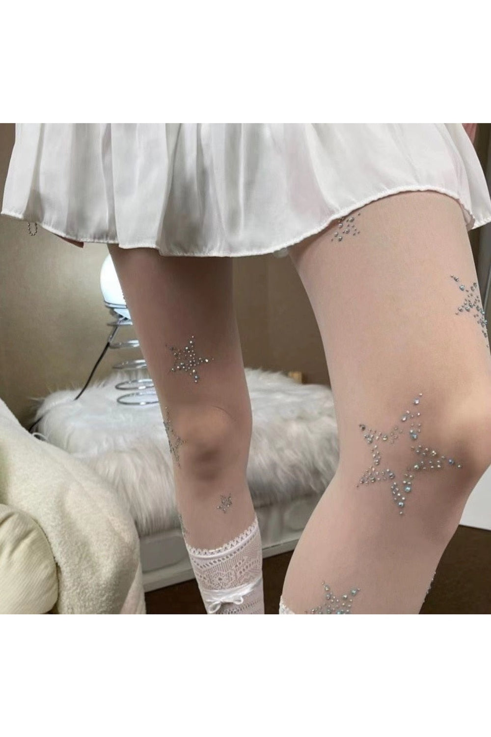Star Diamond Kawaii Fishnet Stockings white one size Shoptery