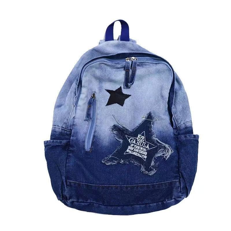 Star Pattern Denim Backpack - Backpacks