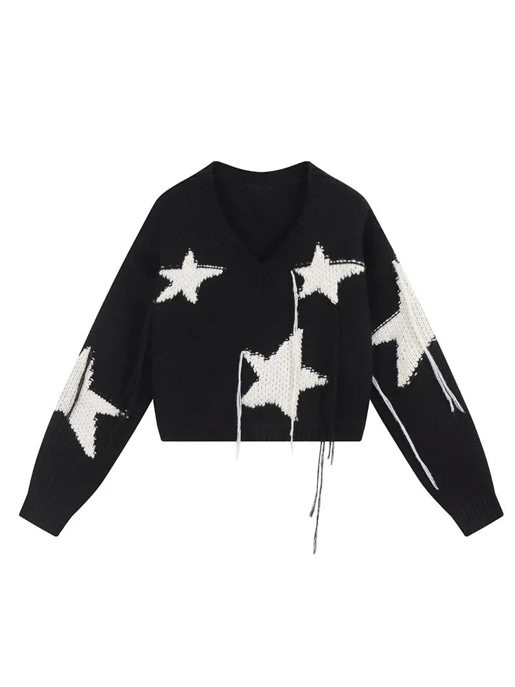 Star Print Cropped Sweater -