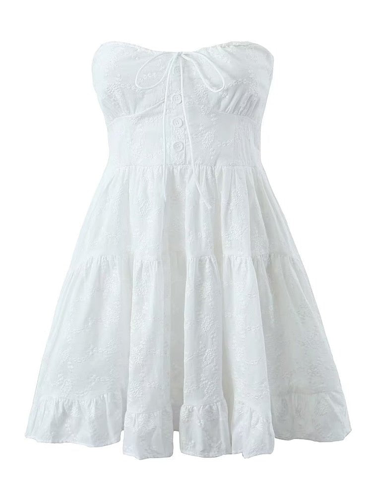 Strapless Lace Mini Dress - Dresses