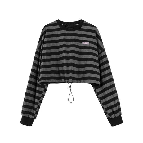 Striped Drawstring Women's Sweatshirt - Rings