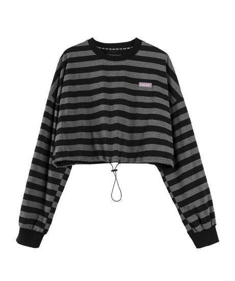 Striped Drawstring Women's Sweatshirt - Rings