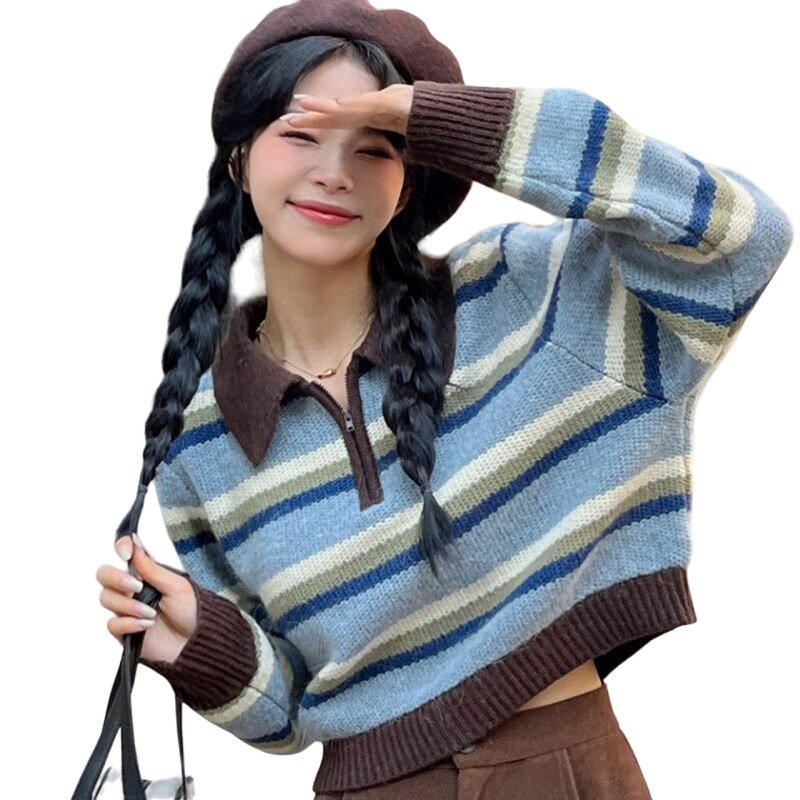 Striped Korean Pullover Sweater - Sweaters